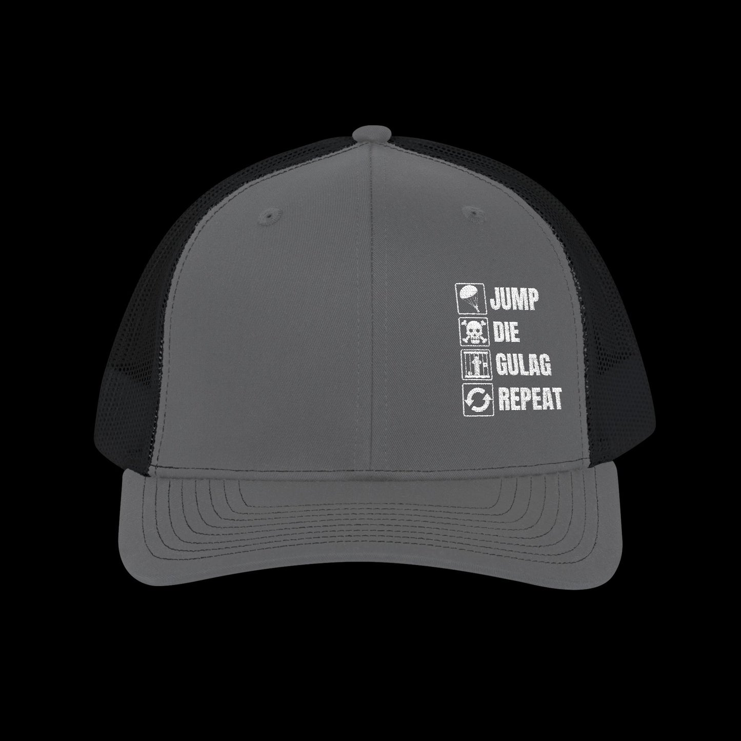 Embroidered "Jump Die Gulag Repeat" Trucker Cap