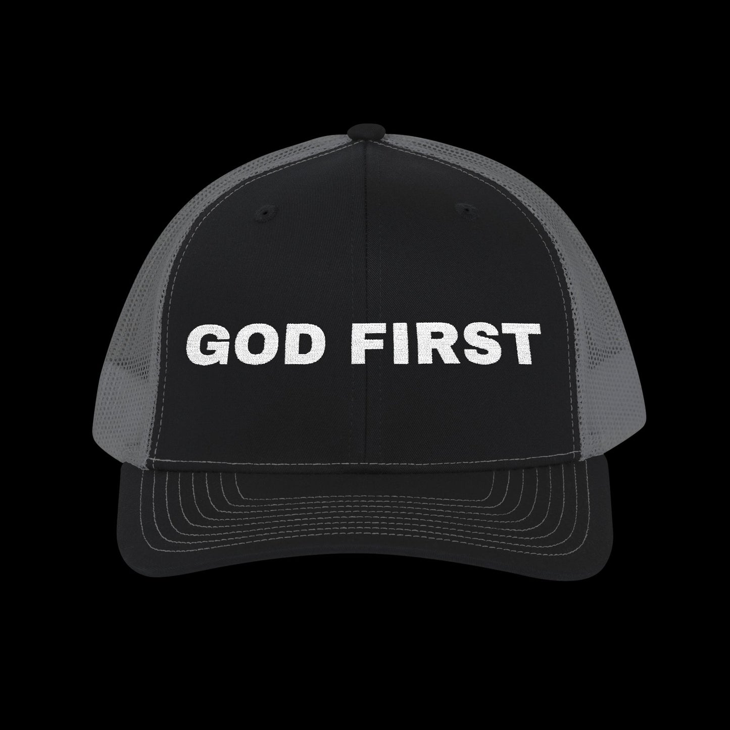 Embroidered "God First" Trucker Cap