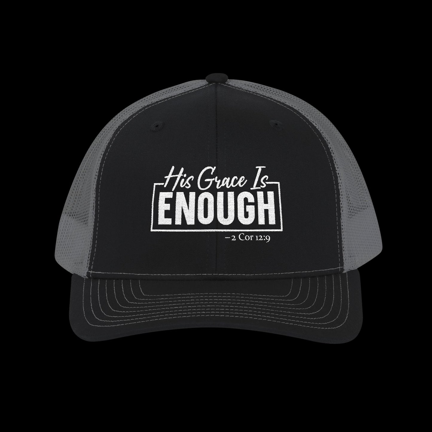 Embroidered "His Grace Is Enough - 2 Cor 12:9" Trucker Hat