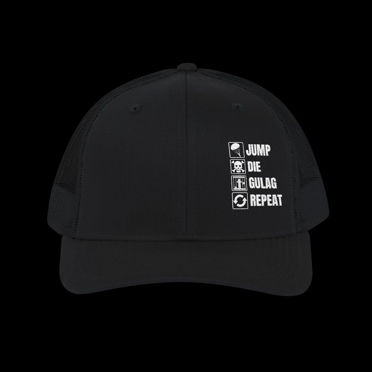 Embroidered "Jump Die Gulag Repeat" Trucker Cap