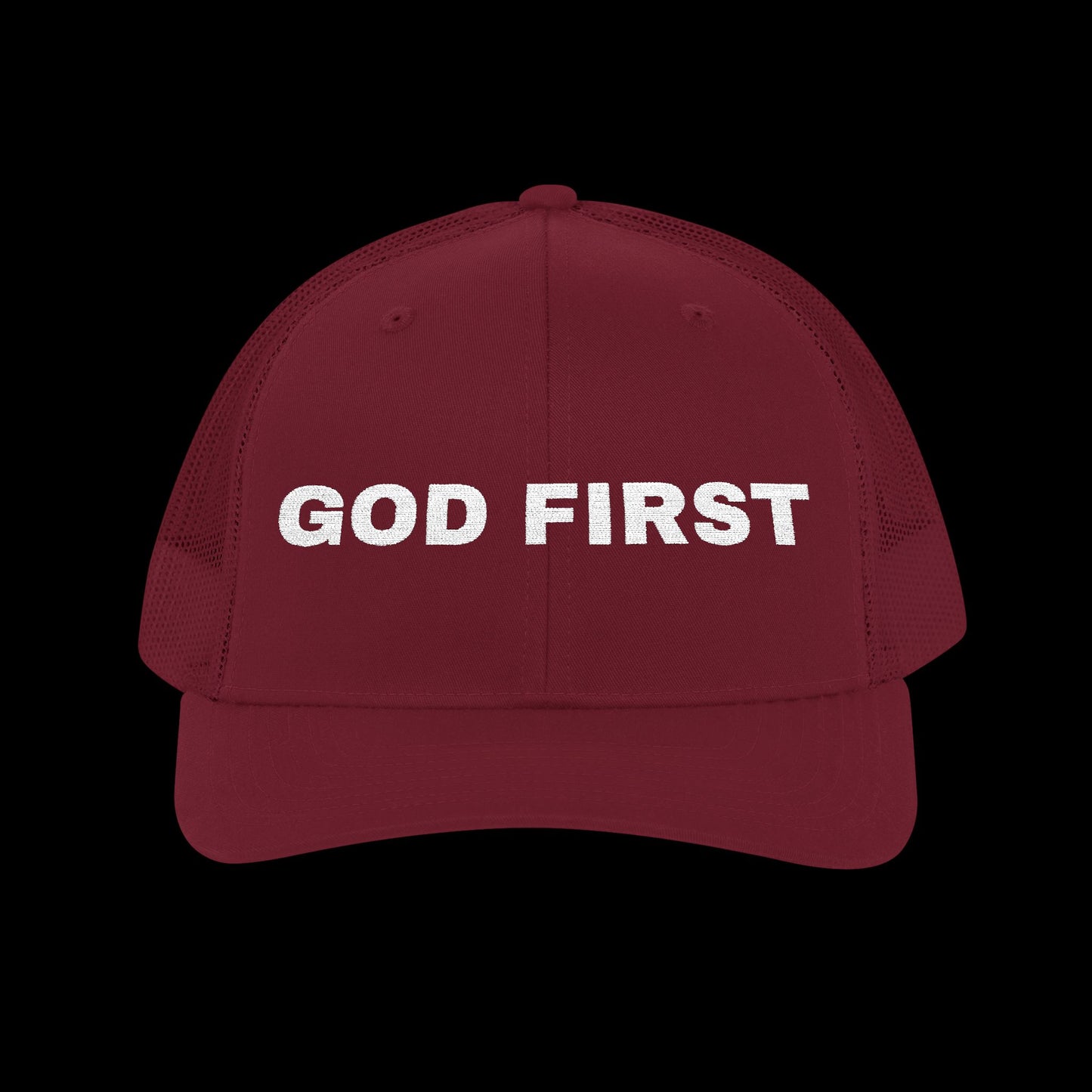 Embroidered "God First" Trucker Cap