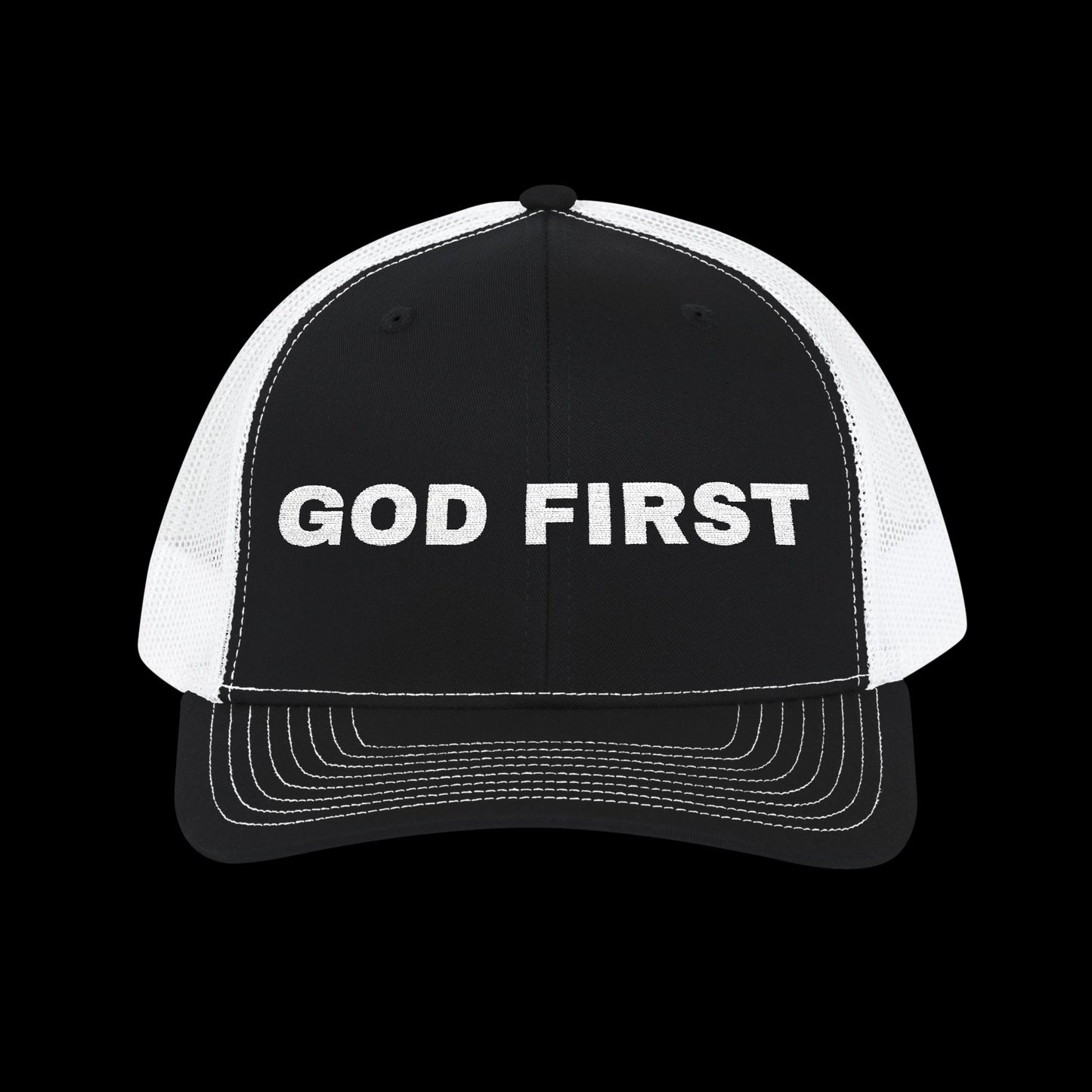 Embroidered "God First" Trucker Cap