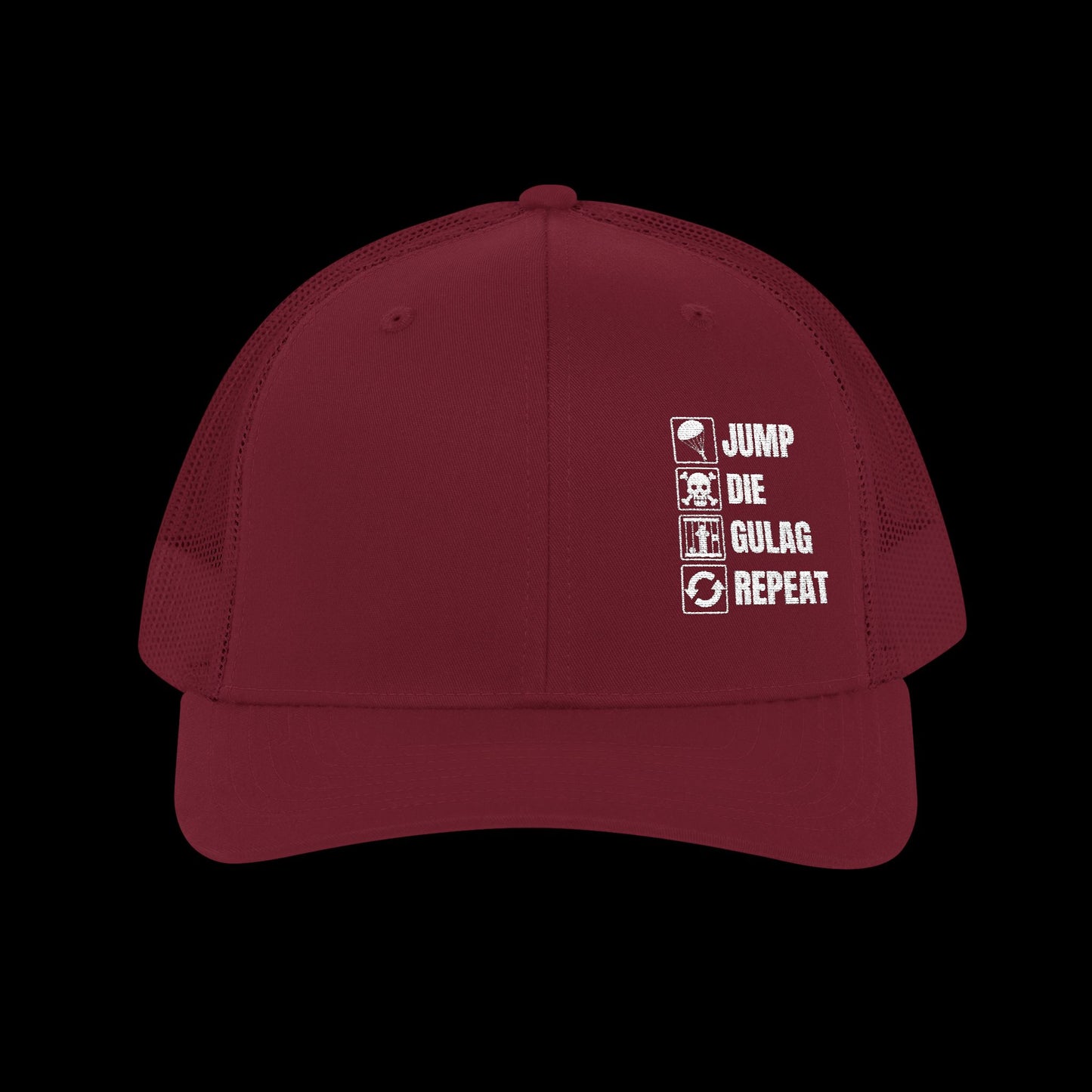 Embroidered "Jump Die Gulag Repeat" Trucker Cap