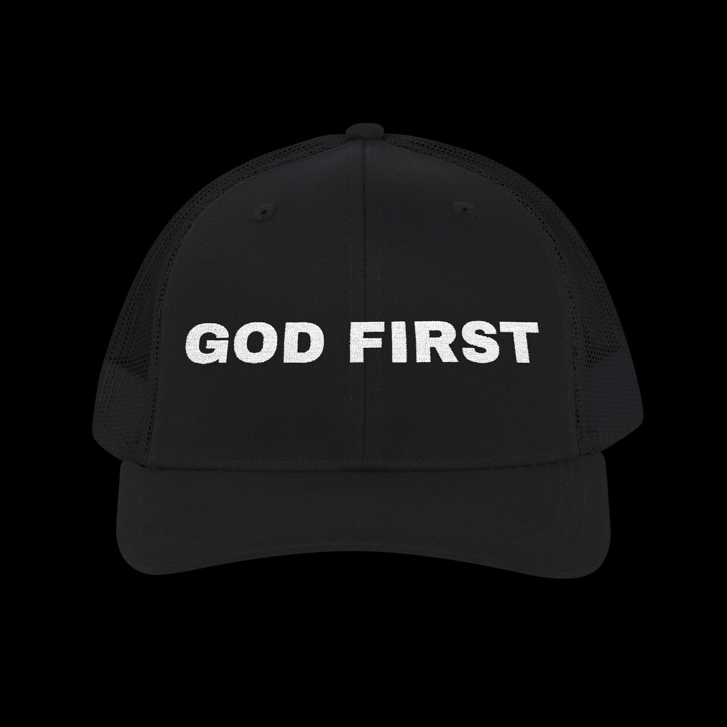 Embroidered "God First" Trucker Cap
