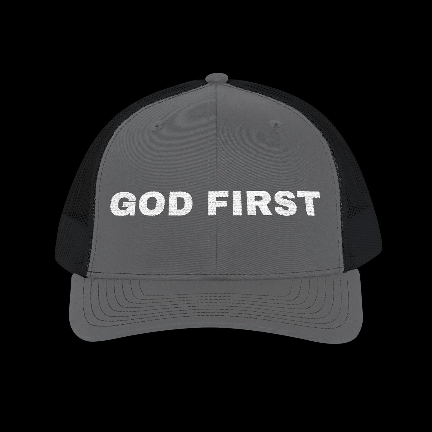 Embroidered "God First" Trucker Cap