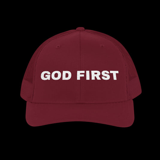 Embroidered "God First" Trucker Cap